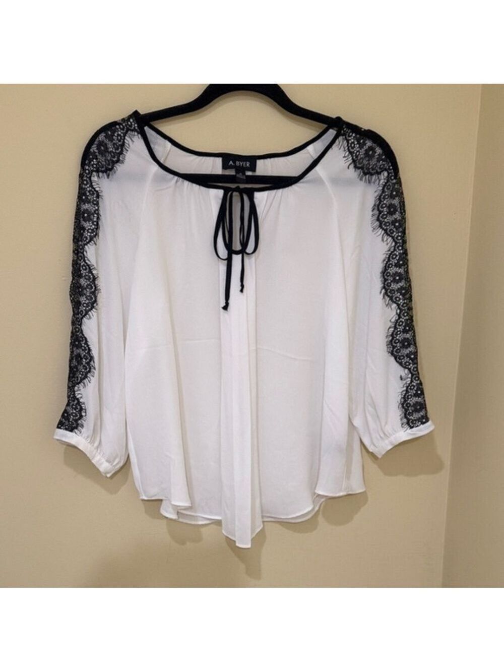 A. Byer Women’s blouse Classic Top - Black Lace Trim summer occasions blouse M.